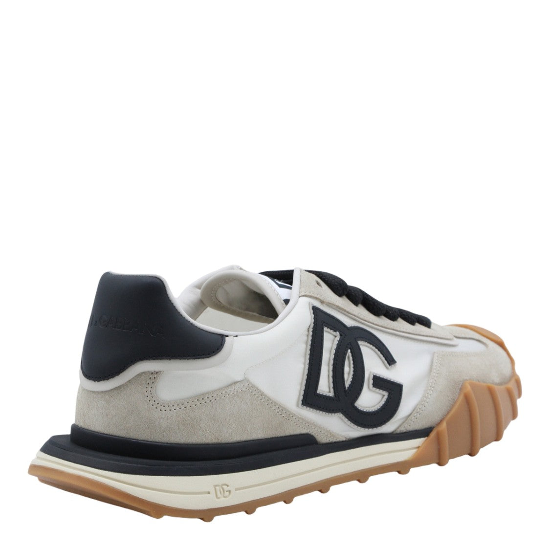 Dolce & Gabbana White Sneakers With Beige Panels And Black Accents