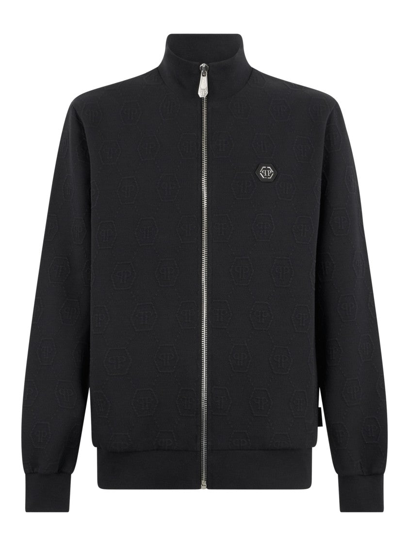 Philipp Plein Jacquard Monogram Pattern Zip-Through Knit