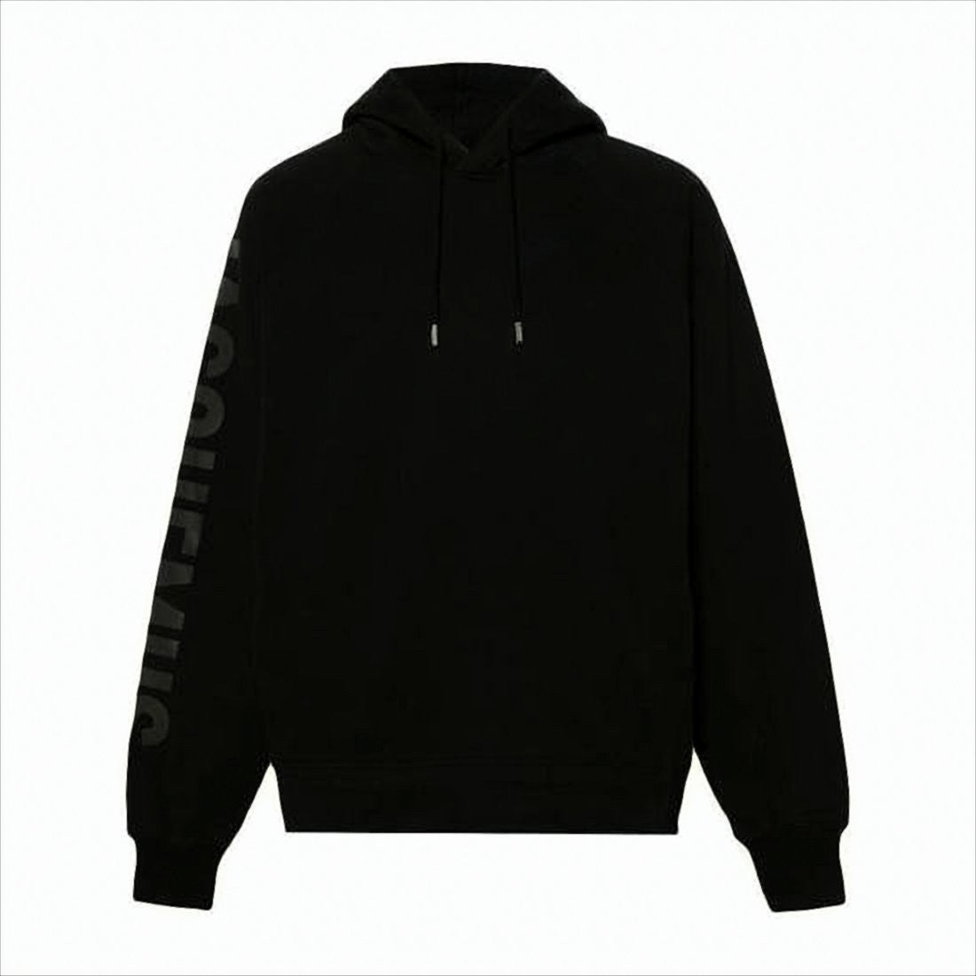 Jacquemus Relaxed Fit Black Cotton Hoodie With Tonal Logo