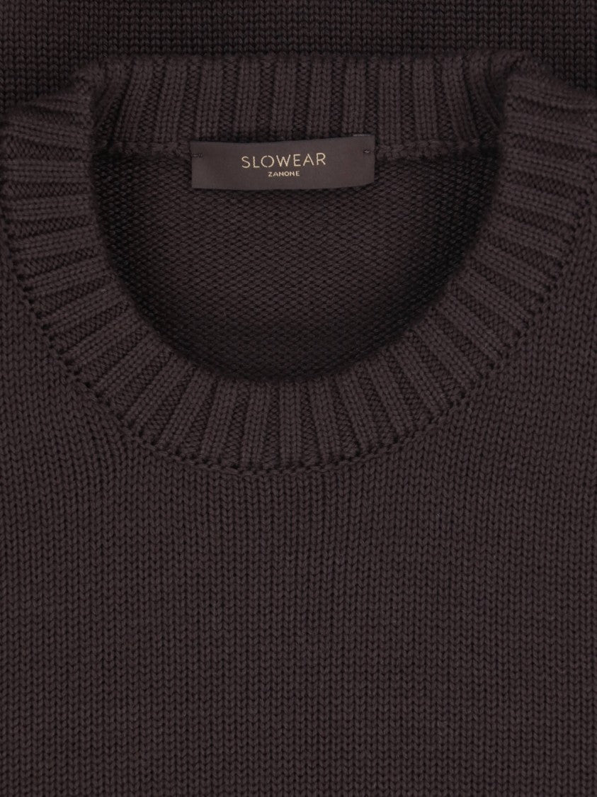 Zanone Brown Virgin Wool Ribbed Crewneck Sweater