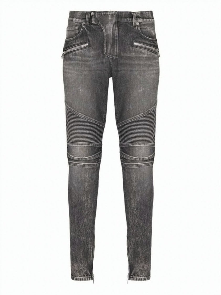 Balmain Slim-Fit Biker Jeans With Ribbed Detailing And Zippered Pockets