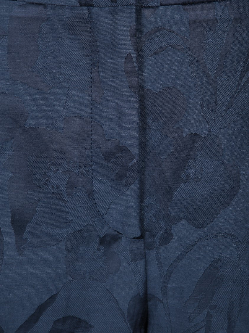 Incotex Tailored Blue Trousers With Subtle Floral Pattern