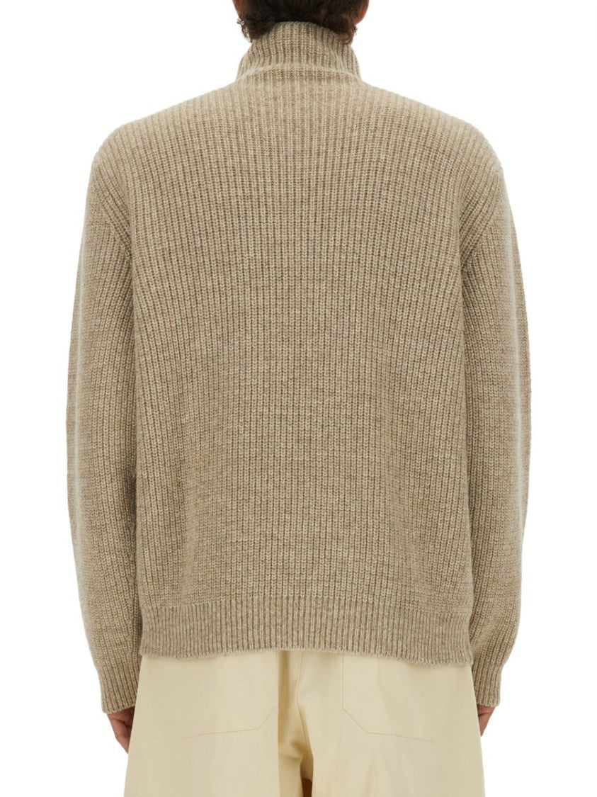Lemaire Ribbed Knit Turtleneck Sweater In Neutral Hues