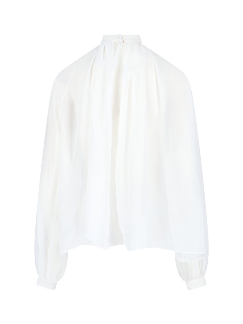 Duran Lantik High Neck White Shirt With Billowy Sleeves