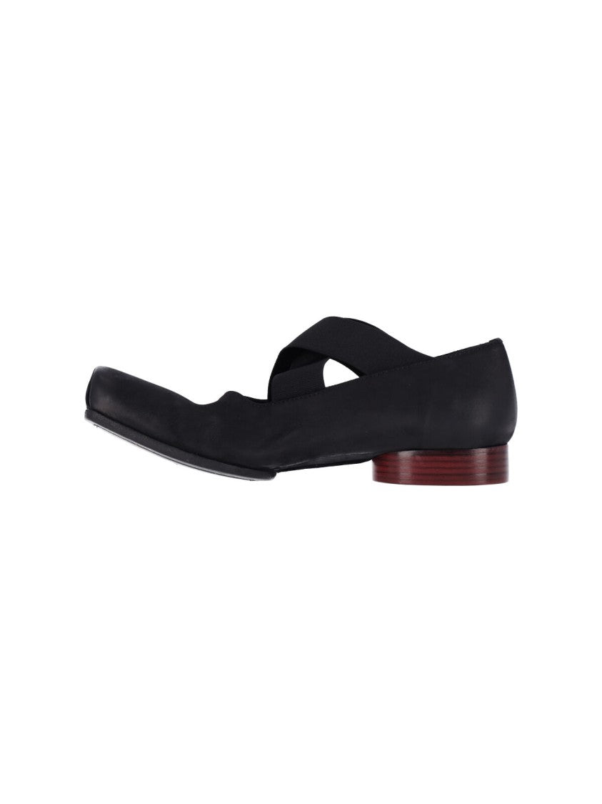 Uma Wang Black Square-Toe Leather Flats
