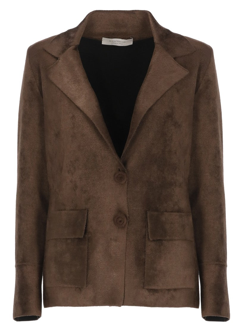 D. Exterior Brown Wool-Blend Classic Blazer