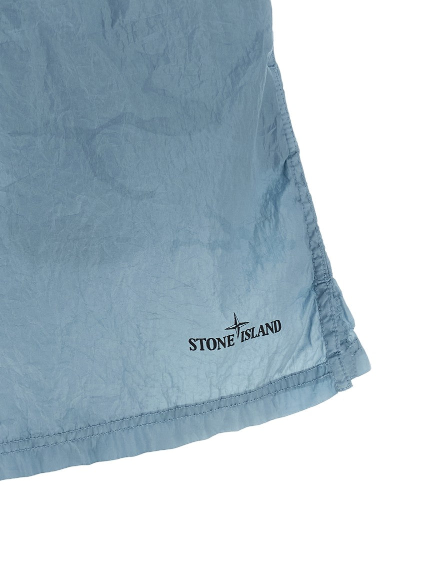 Stone Island Logo-Print Swim Shorts With Elastic Drawstring Waist And Mesh Briefs