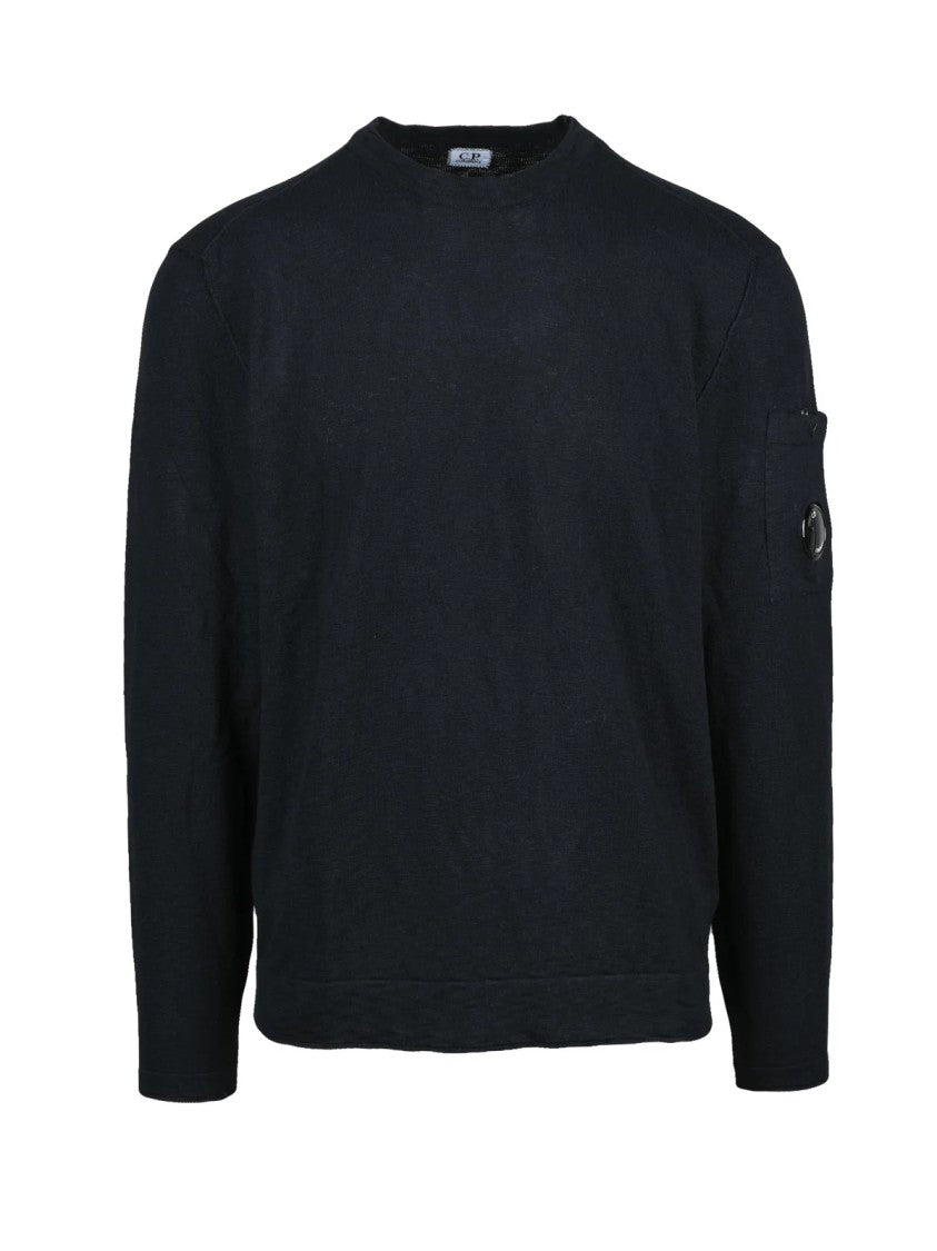 C.P. Company Black Crew Neck Cotton Polyamide Brushed Knit