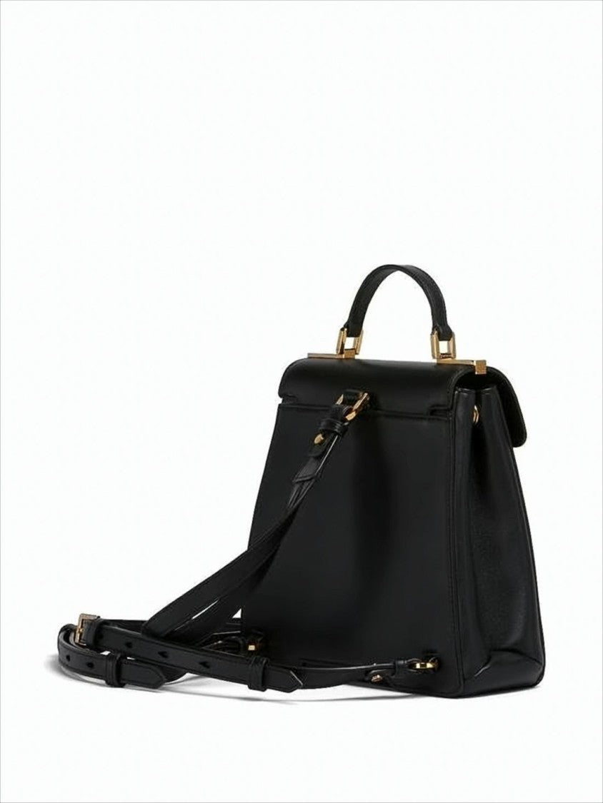 Marni Structured Black Calf Leather Backpack With Spherical Clasps
