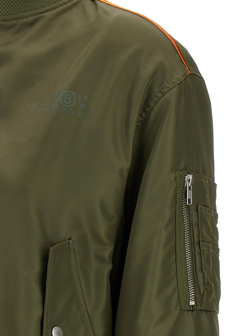 Mm6 By Maison Margiela Asymmetrical Hem Bomber Jacket With Contrast Inserts And Logo Print