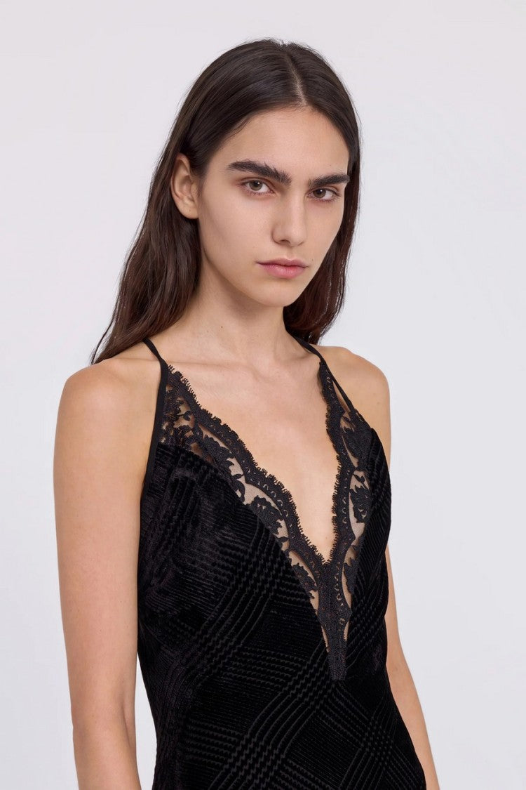 Ermanno Black Lace-Trim Viscose-Blend Maxi Dress