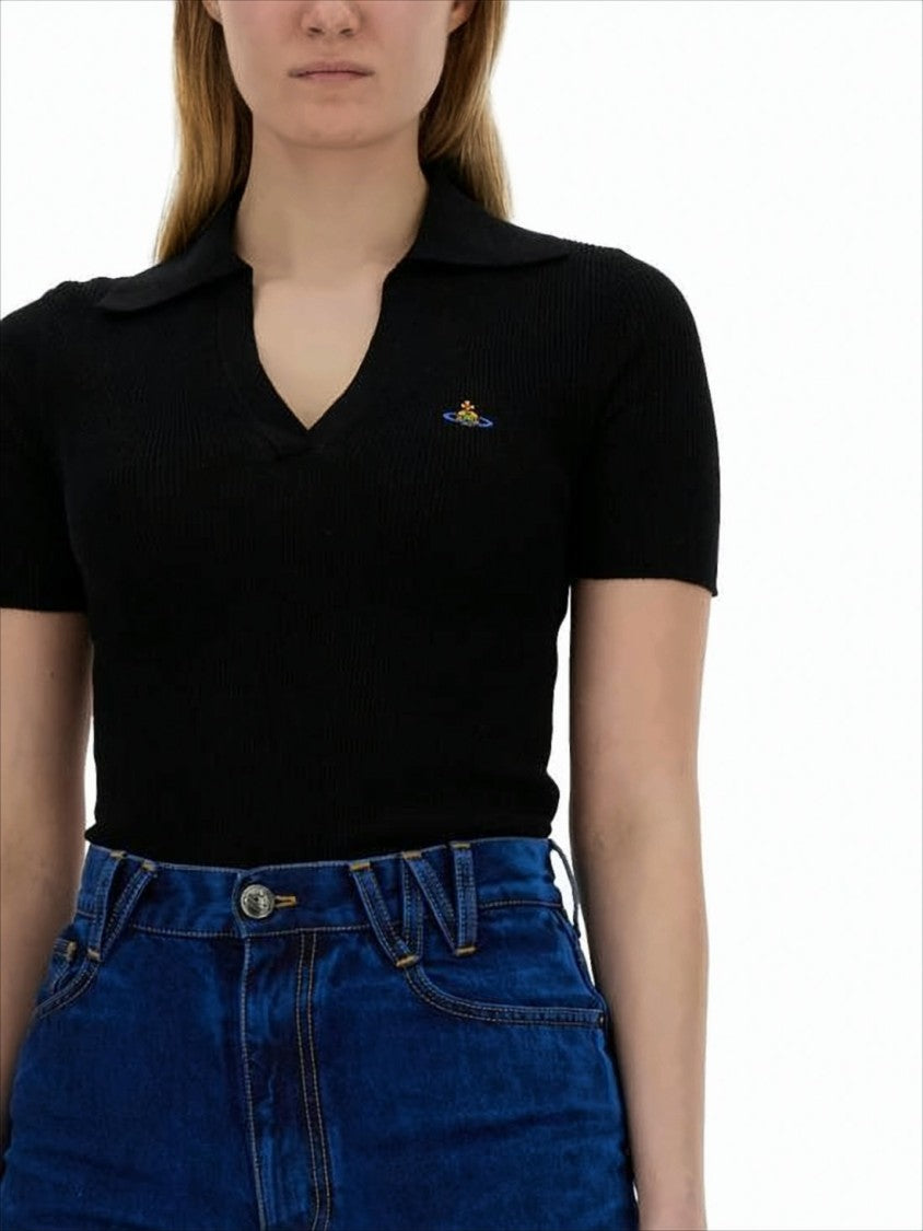 Vivienne Westwood Fitted V-Neck Sweater With Ribbed Texture