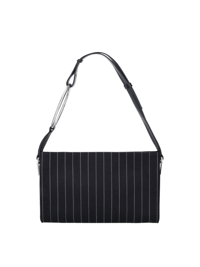 Dondup Black Gessato Wool Pinstripe Shoulder Bag
