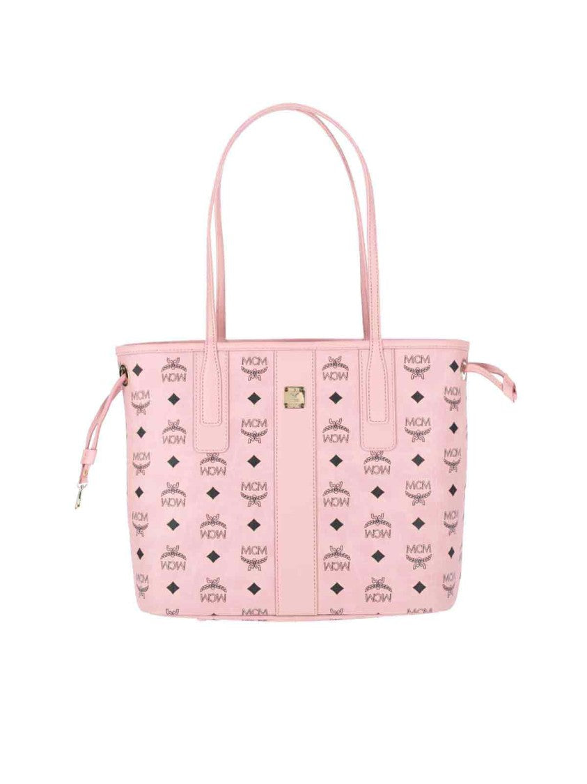 Mcm Small Pink Visetos Tote Bag With Logo Print