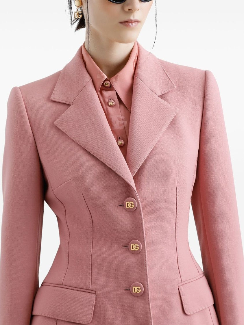 Dolce & Gabbana Tailored Rose Pink Blazer With Logo-Embossed Buttons