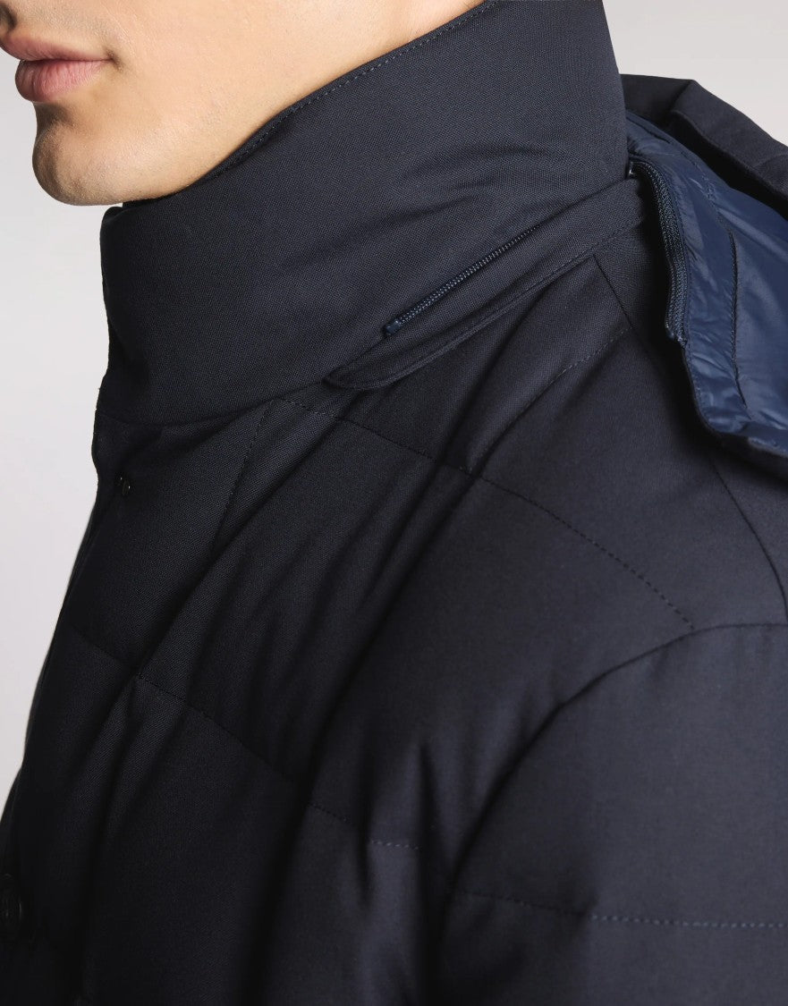 Fay Versatile Detachable Hood Puffer Jacket In Deep Navy