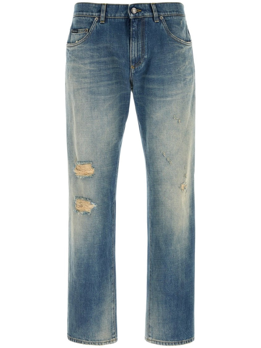 Dolce & Gabbana Relaxed Fit Distressed Denim Trousers With Five-Pocket Design