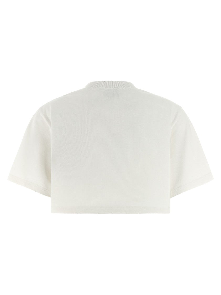 Balenciaga Cropped Cotton T-Shirt With Crewneck And Distressed Print
