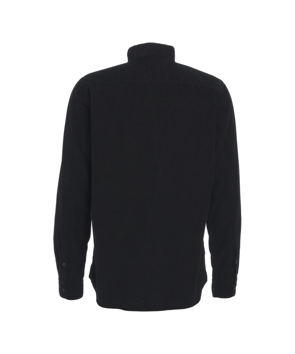 Hannes Roether Black Mandarin Collar Shirt With Ribbed Texture