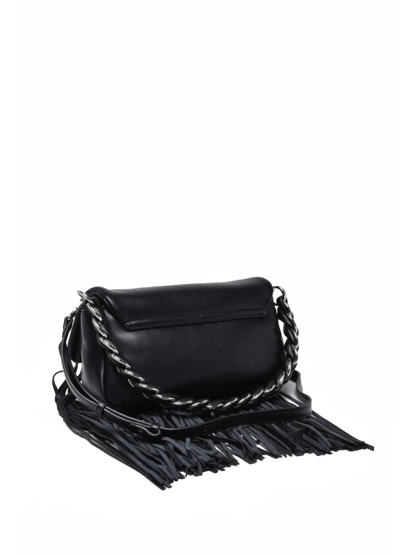 Marella Black Polyurethane Fringe Shoulder Bag