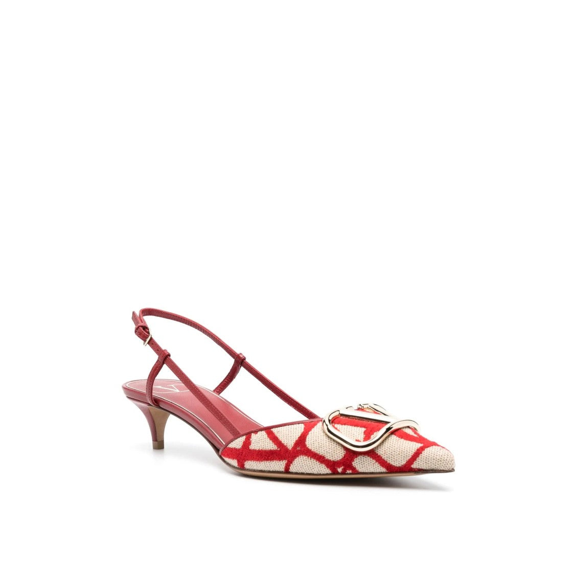 Valentino Garavani Toile Iconographe Pumps With Pointed Toe And Ankle Strap