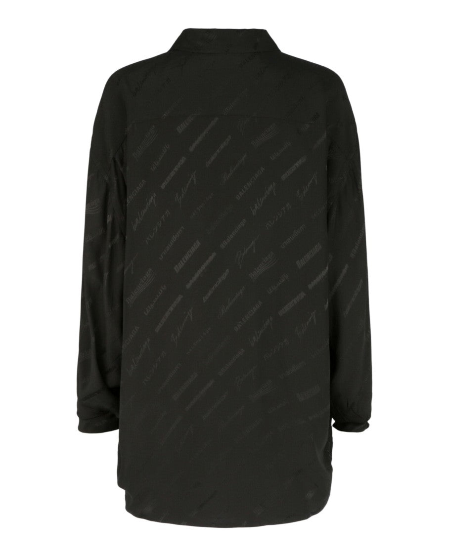 Balenciaga Oversized Silk Shirt With One-Tone Logomania Motif