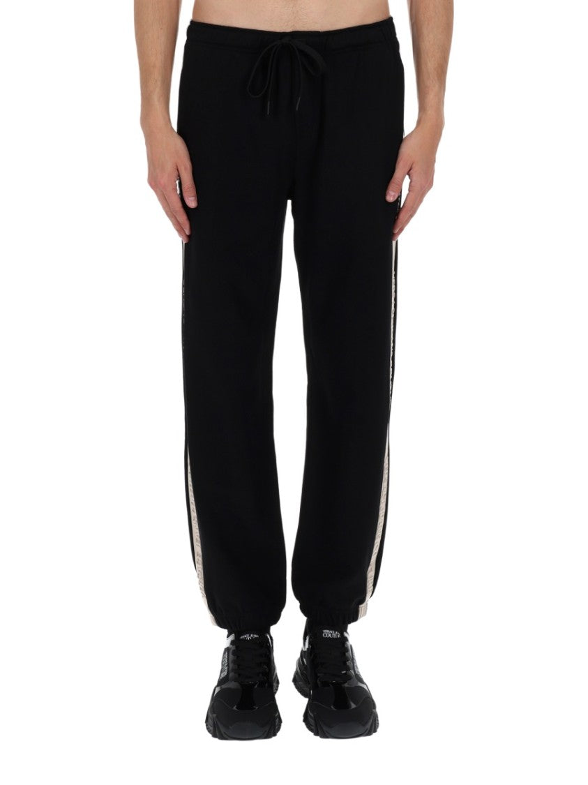 Versace Jeans Couture Black Beige Side Stripes Cotton Sweatpants