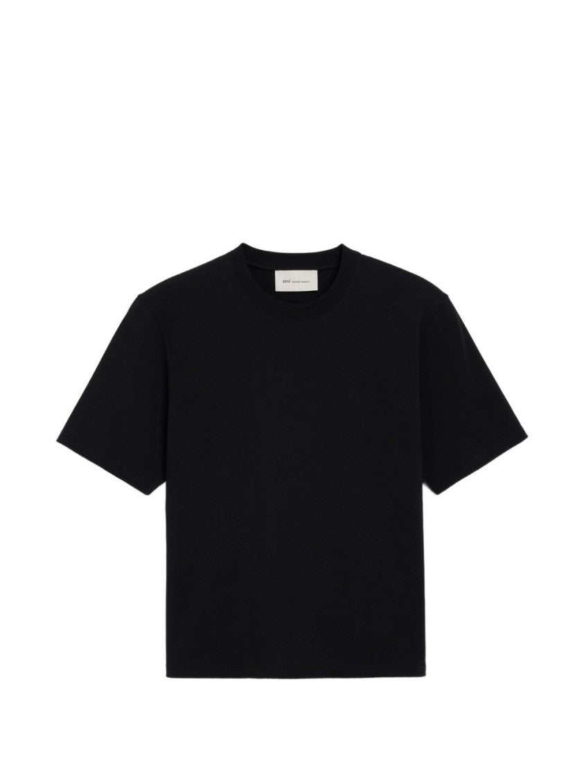 Ami Paris Classic Black T-Shirt With Subtle Embroidered Logo