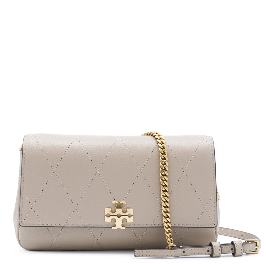 Tory Burch Quilted Cement Leather Charlie Shoulder Bag