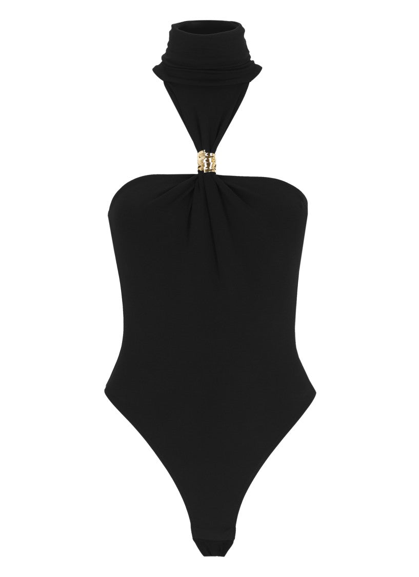 Elisabetta Franchi Black Metal Detail Viscose Bodysuit