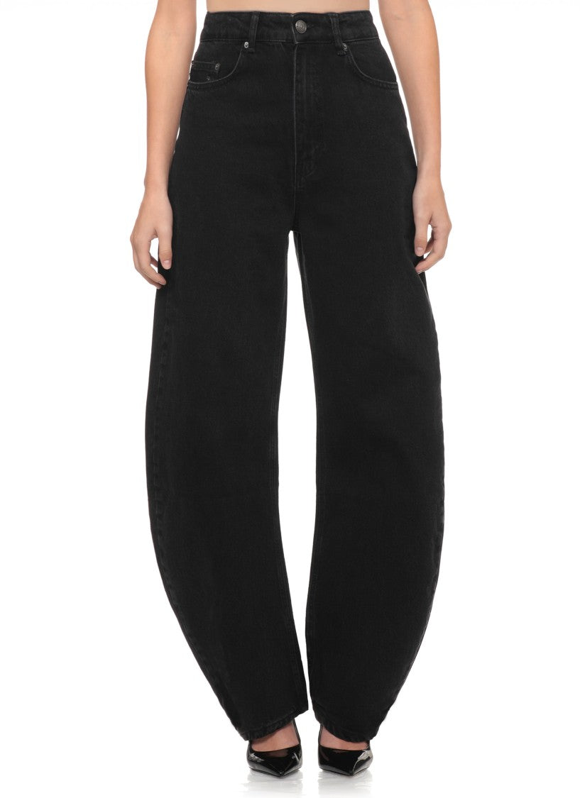 Rotate Black Cotton Wide-Leg Barrel Jeans