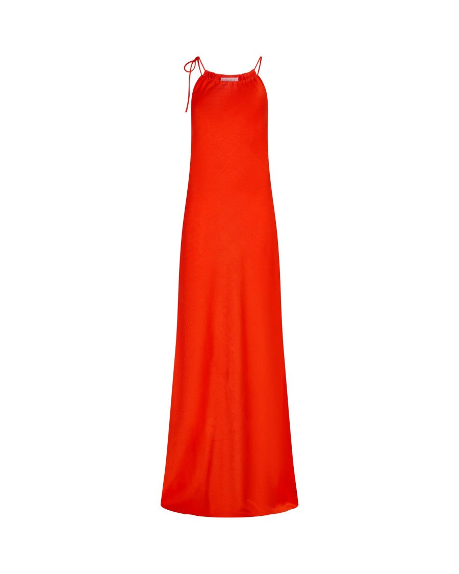 Serena Bute Gathered Neck Bias Dress With Adjustable Neckline In Bright Red