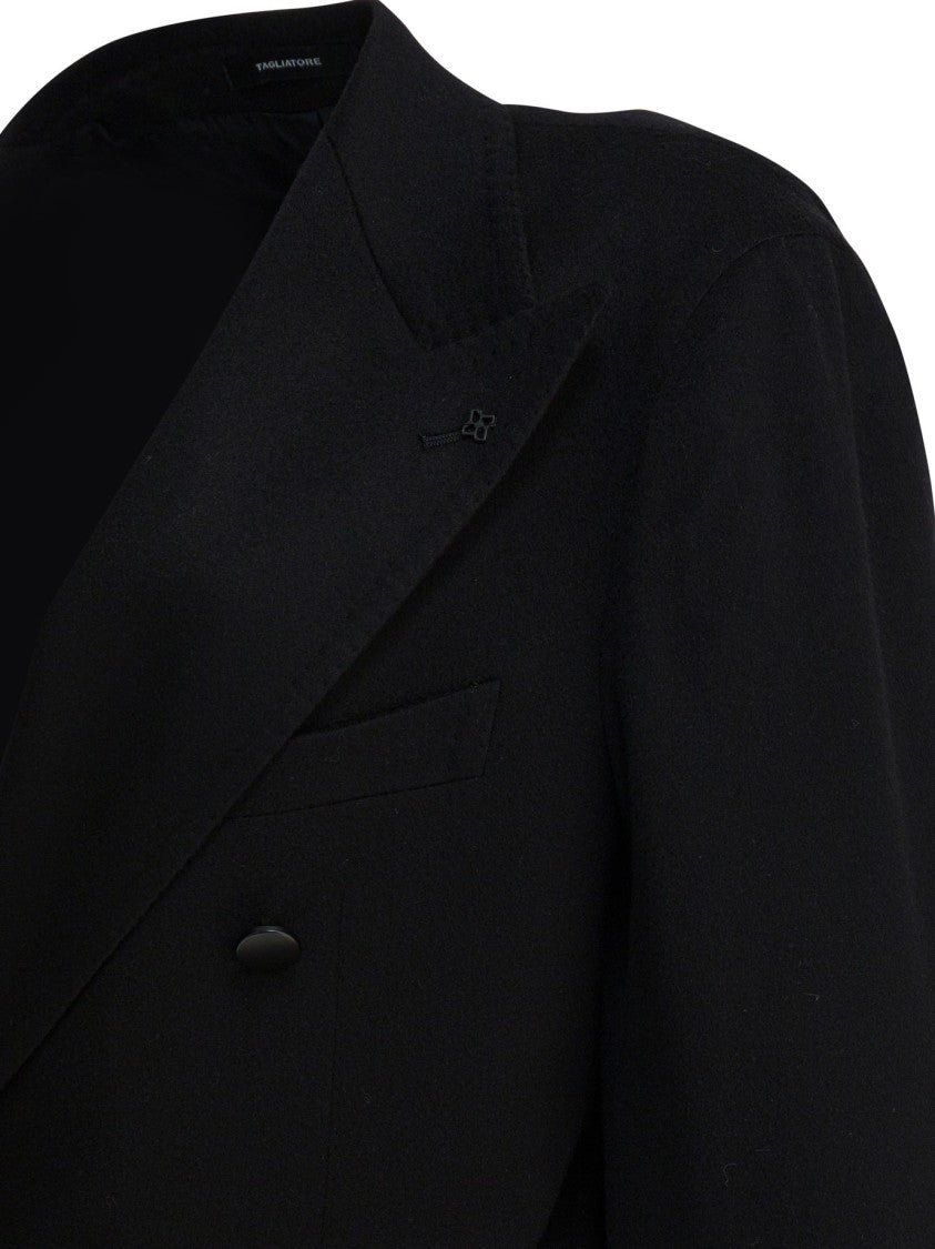 Tagliatore Double-Breasted Cashmere-Wool Blend Jacket With Wide Lapels