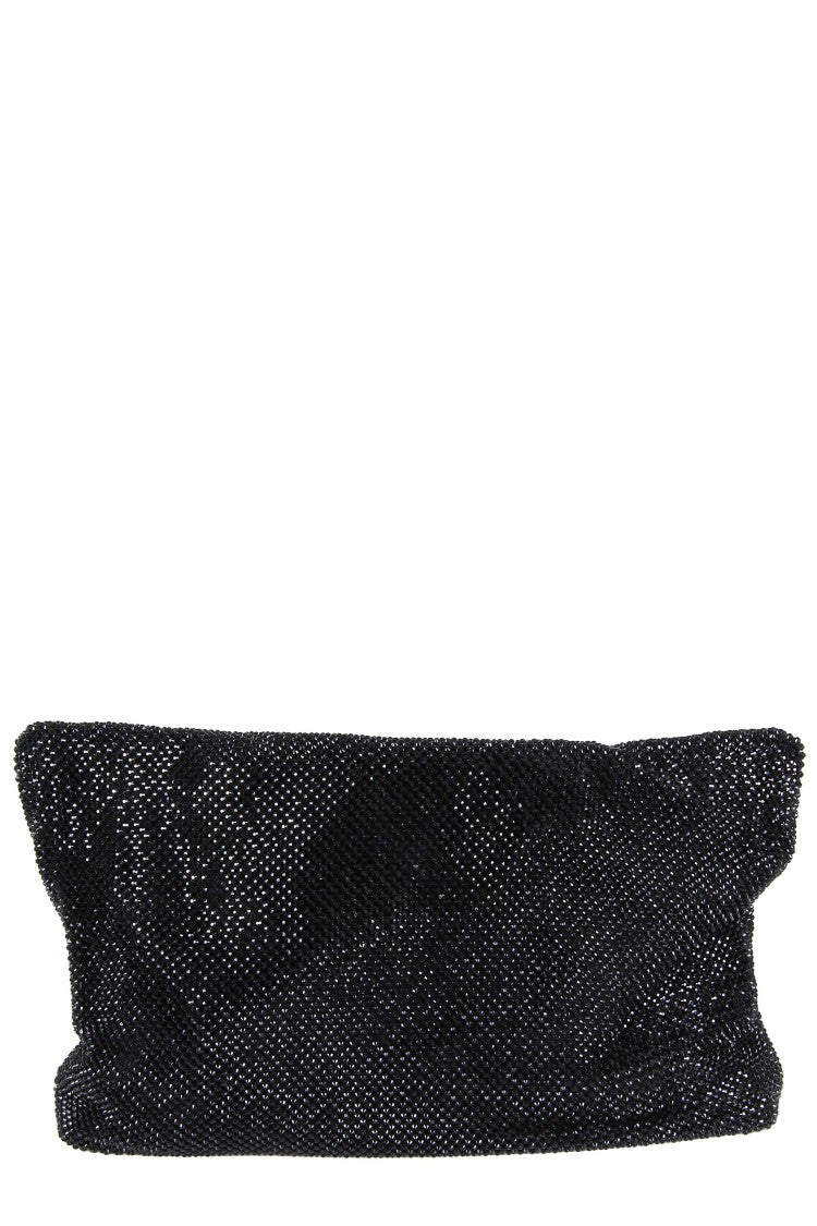 Twenty Fourhaitch Rectangular Black Crystal Mesh Clutch Bag
