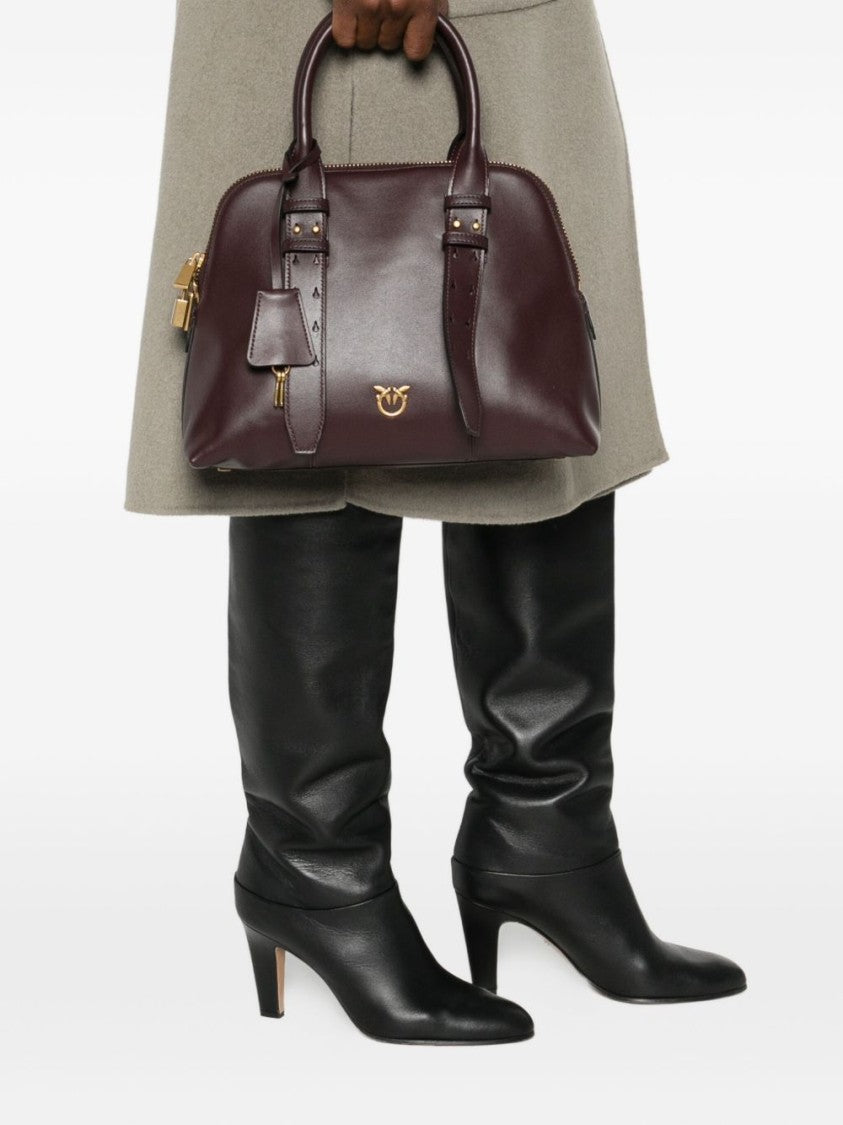 Pinko Structured Red Calfskin Handbag With Gold Hardware