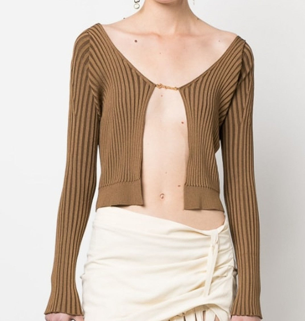 Jacquemus Ribbed Knit Cropped Cardigan With Open Design