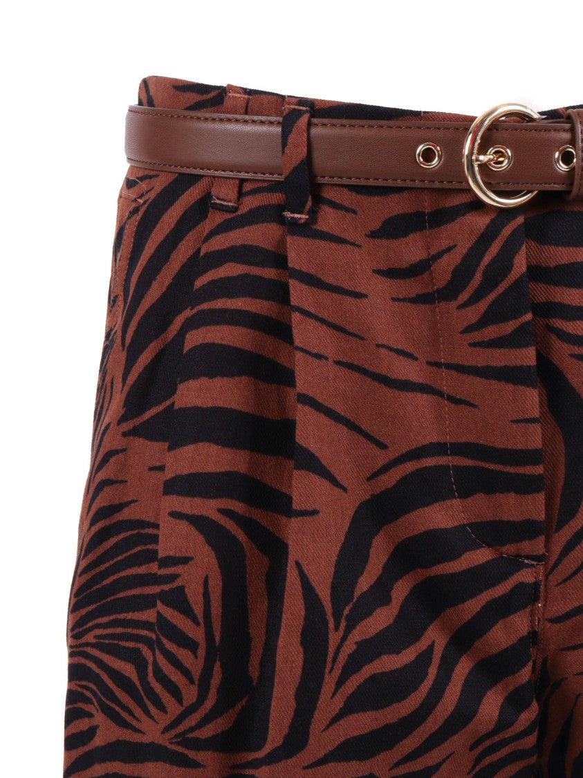 Max Mara Tailored Brown Shorts With Bold Tiger Stripe Pattern