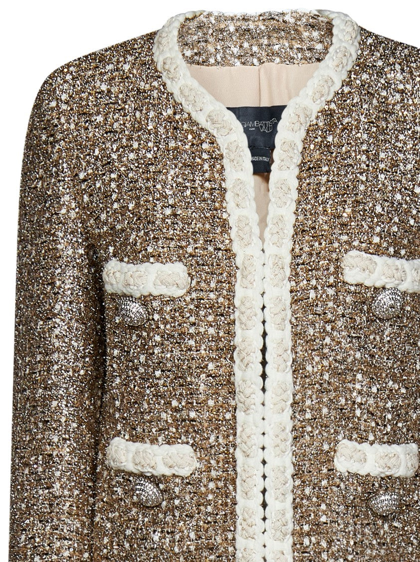 Giambattista Valli Metallic Textured Jacket With Floral Trim And Pockets