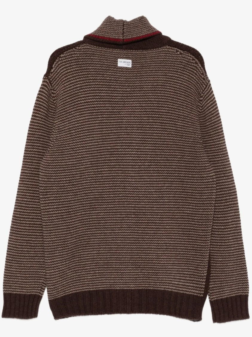Fay Geometric Pattern Knit Cardigan With Shawl Collar