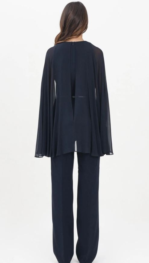 Max Mara Vertice Blue Jumpsuit With Silk Cape