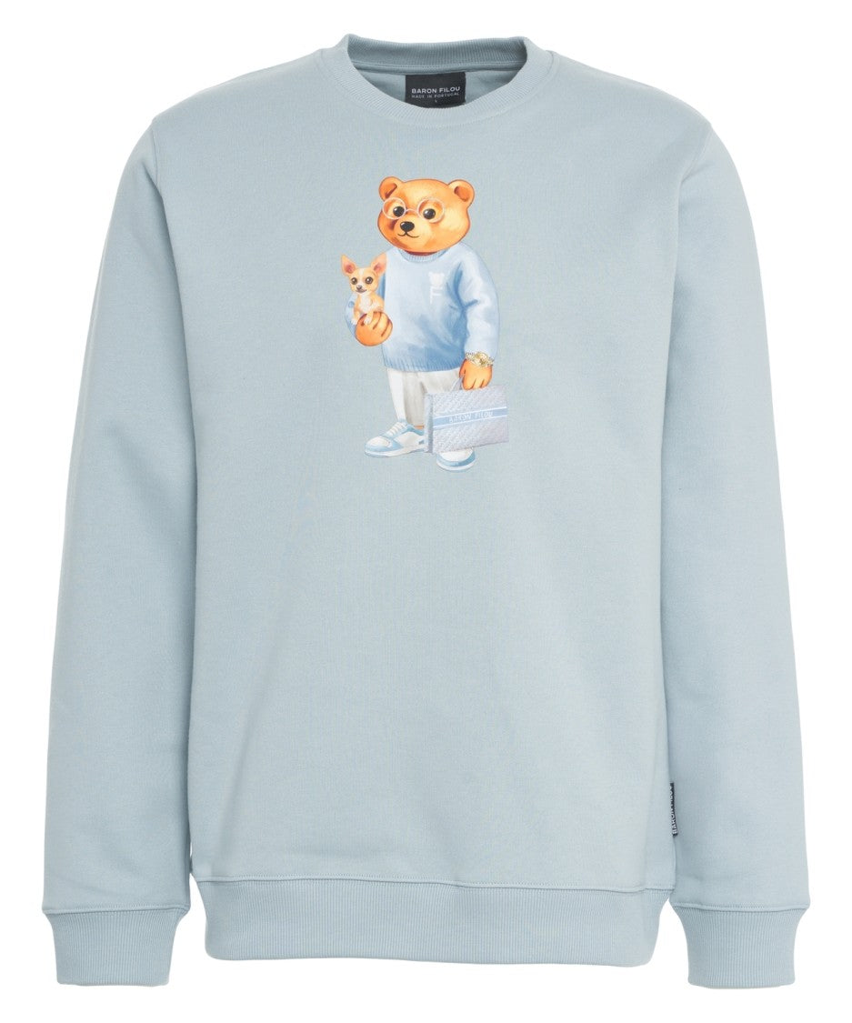 Baron Filou Stylized Bear Print Sweatshirt In Soft Blue Fabric