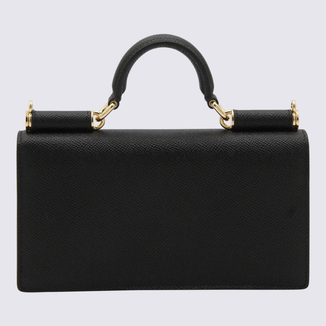 Dolce & Gabbana Textured Black Handbag With Structured Top Handle And Gold Accents