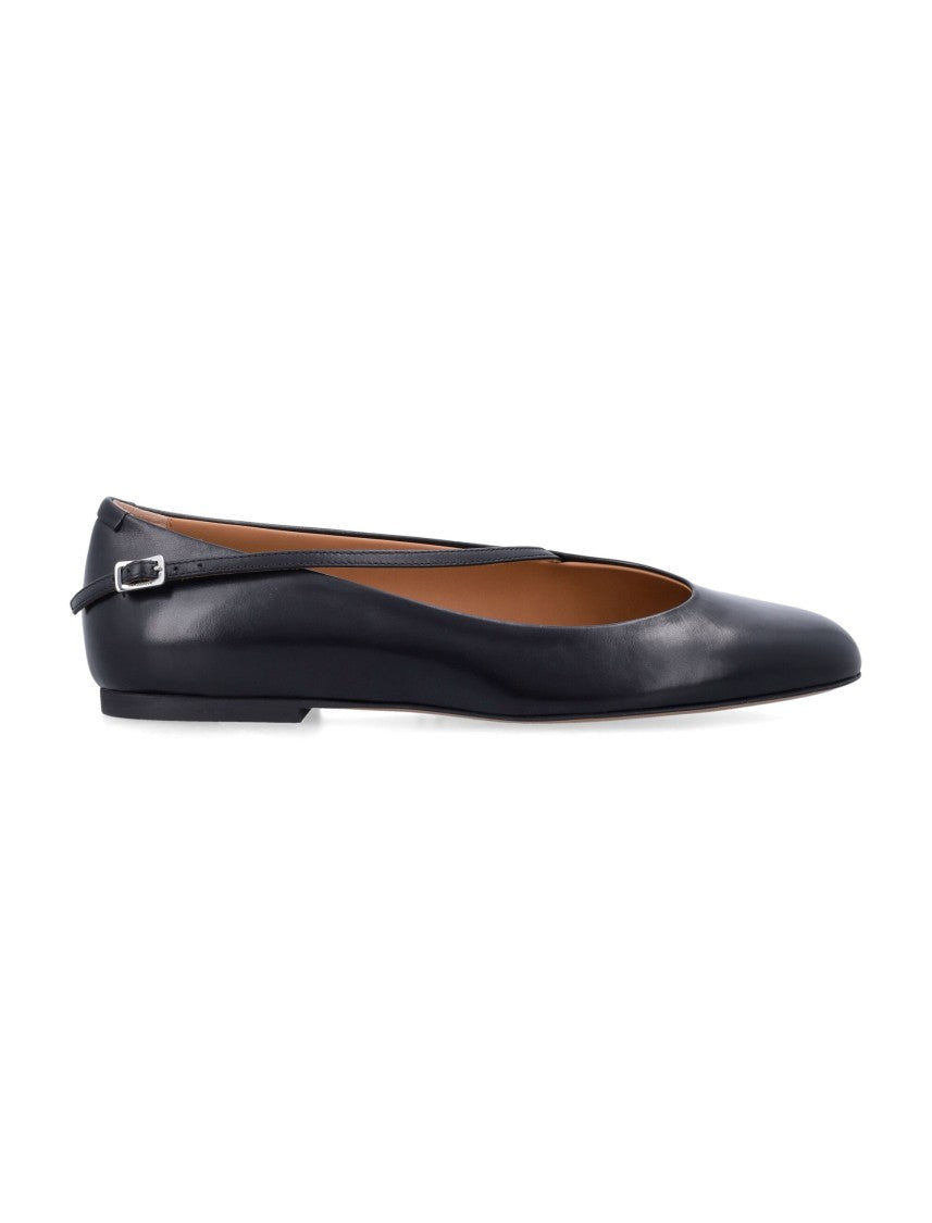 Jil Sander Asymmetrical Black Leather Ballerina Flats