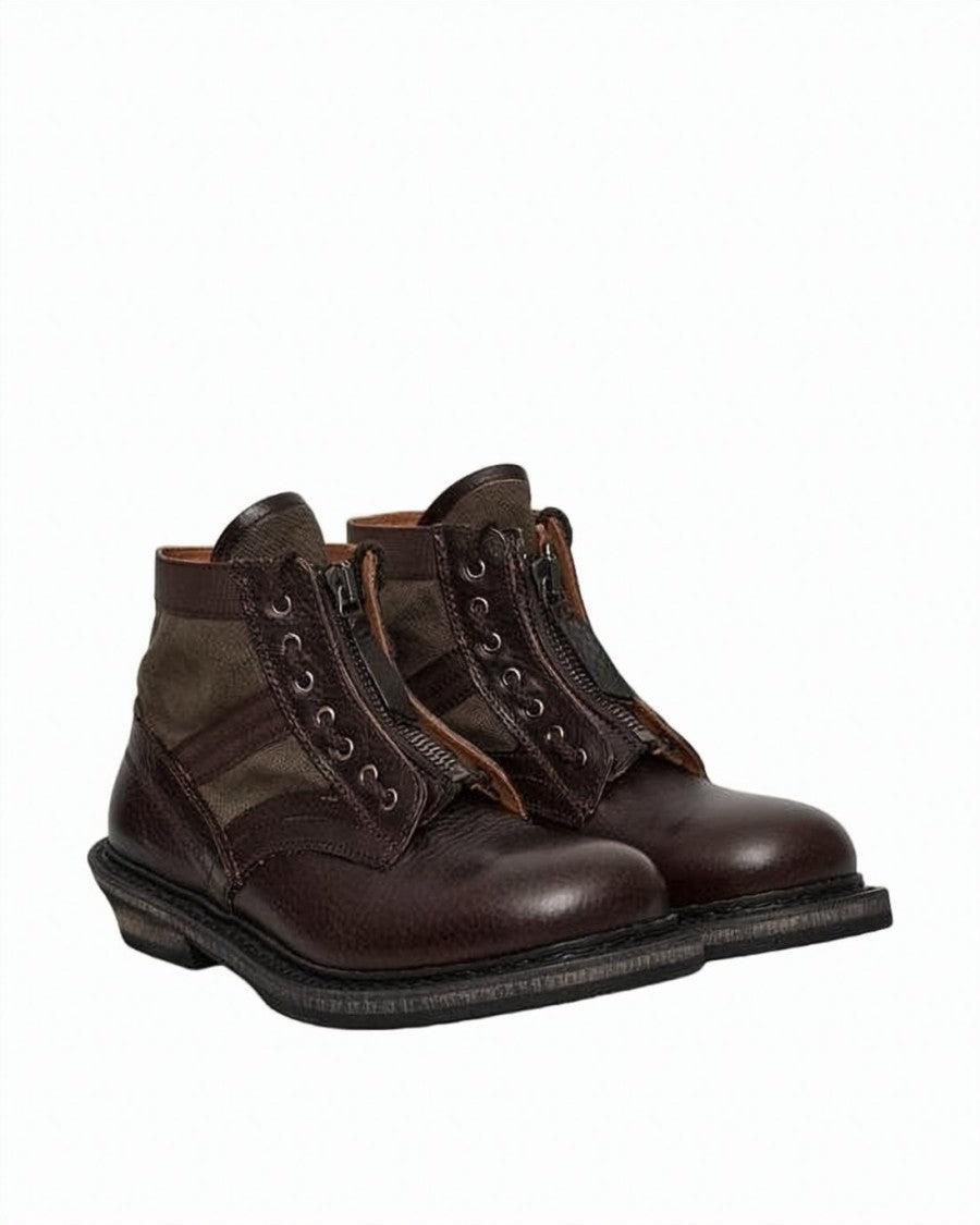 Our Legacy Rugged Brown Leather Boots With Front Zipper Closure