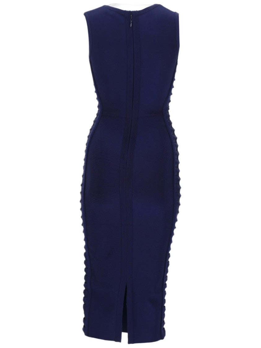 Nj Couture Form-Fitting Midi Dress With V-Neckline And Ruffled Detailing