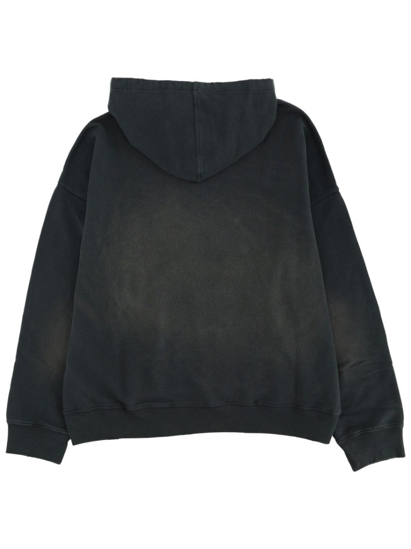 Golden Goose Washed Black Cotton Pouch Hoodie