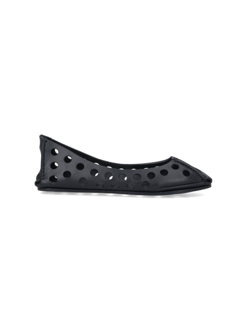 Alaïa Perforated Leather Ballerina Flats With Square Front Detail