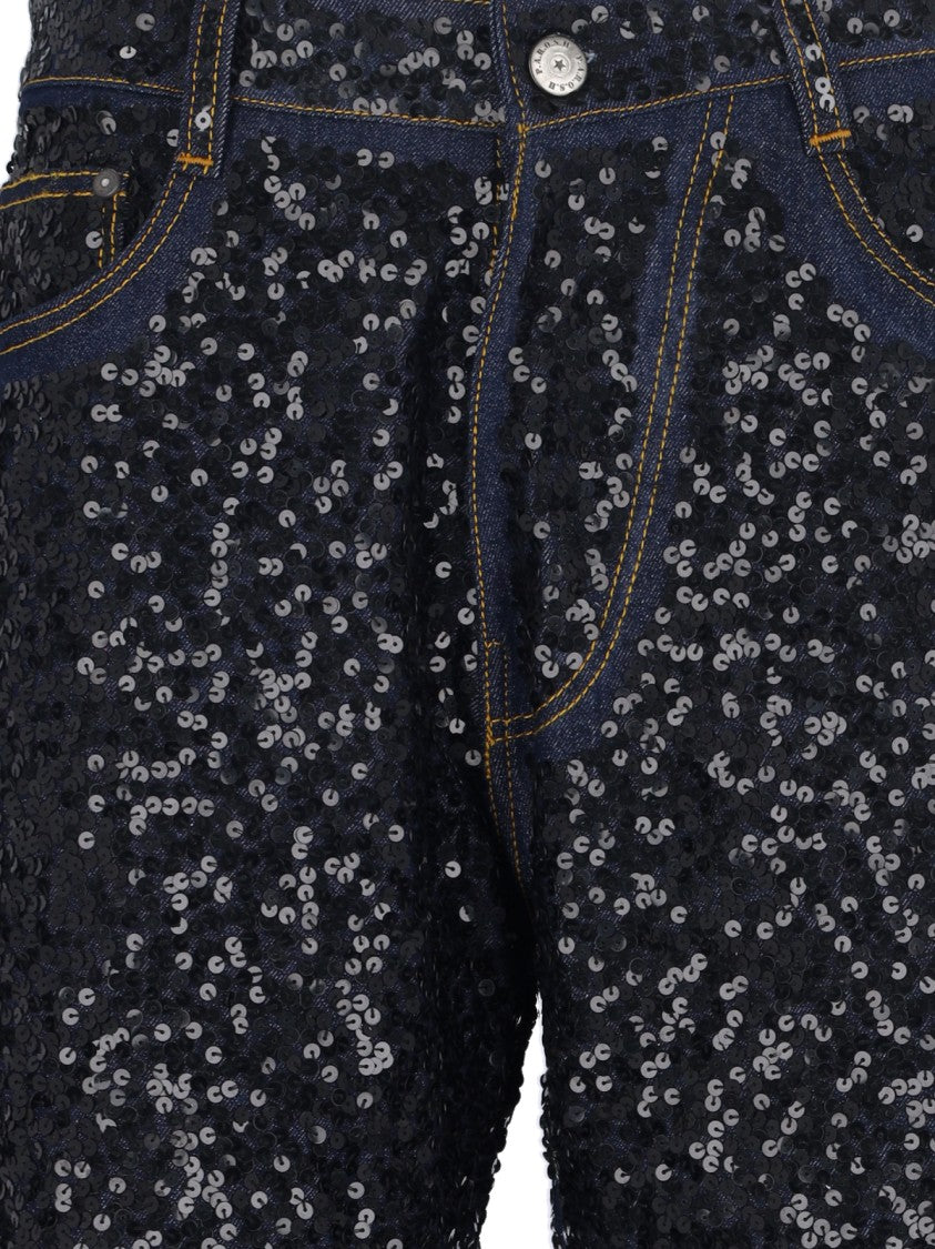 Parosh "Guff" Sequin Straight Jeans In Black Stretch Denim
