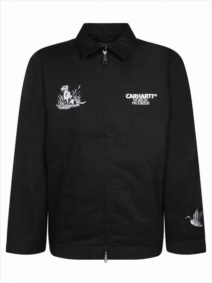 Carhartt Wip Black Jacket With Structured Collar And Intricate Embroidery