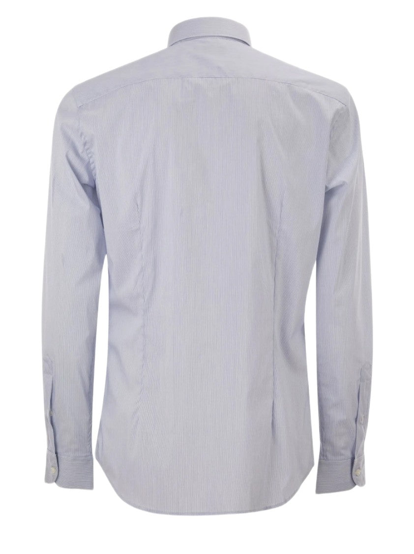 Fay Blue Stretch Cotton Shirt With French Collar And Embroidered Logo